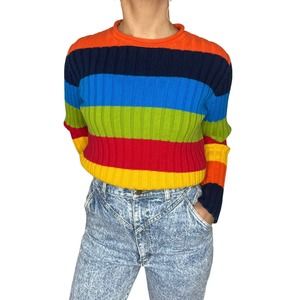 1990s Cotton Rainbow Striped Vintage Crewneck Sweater by Jones New York Sport